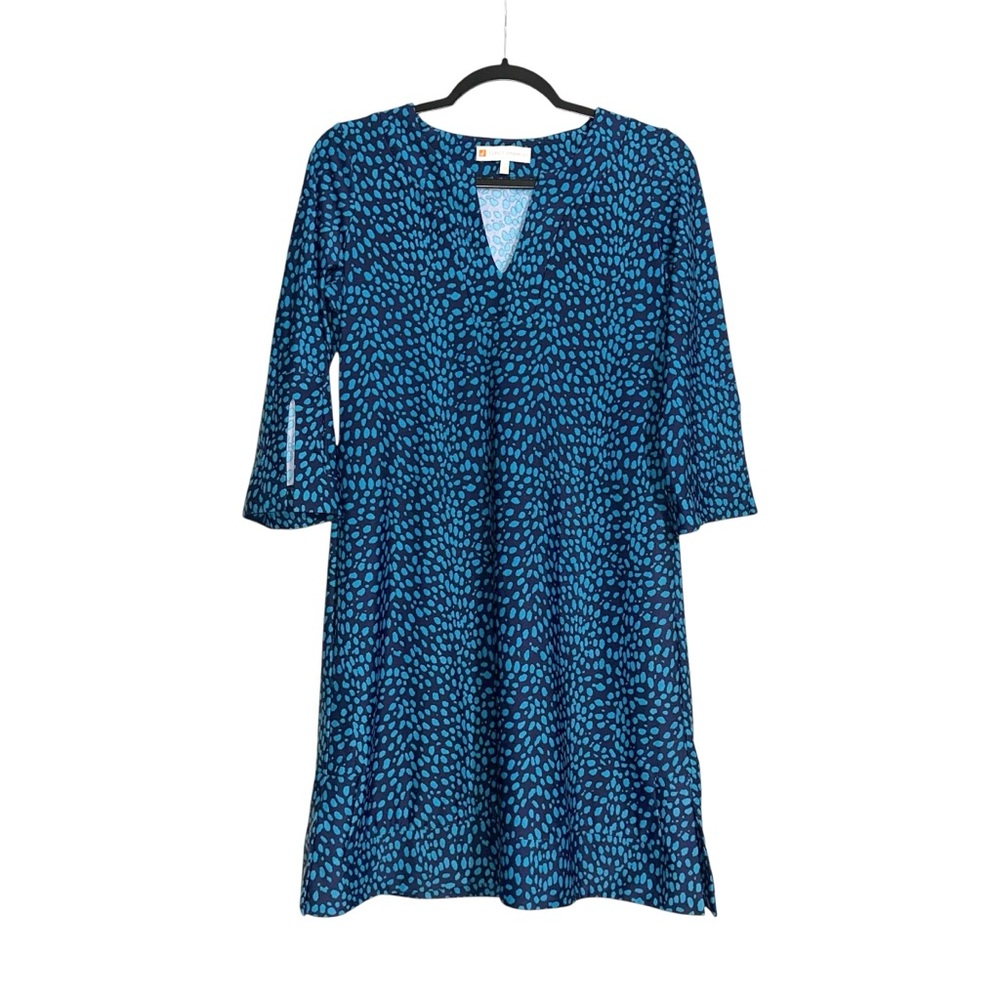 Jude Connally Megan Teal 3/4 Sleeve Printed Tunic Dress SMALL